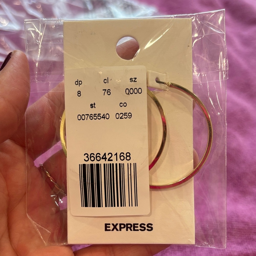 Express Stylish Gold & Pink Hoop Earrings